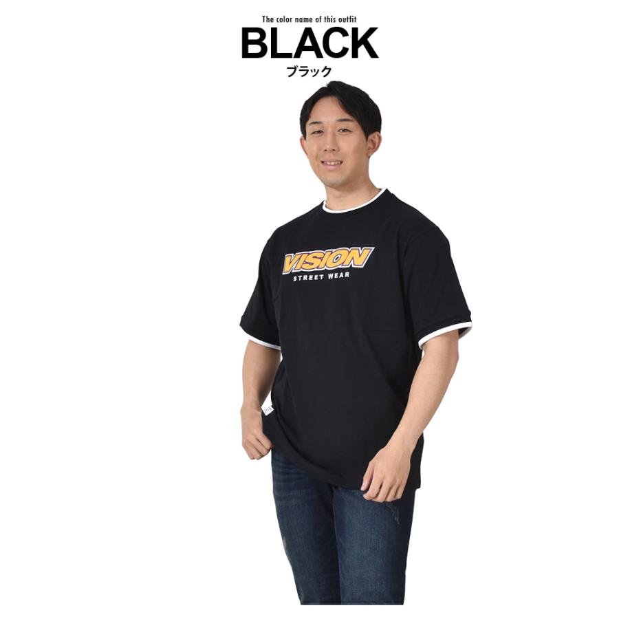 大きいサイズ メンズ VISION STREET WEAR リブライン ロゴ刺繍 半袖 Tシャツ 3505702 | VISION STREET WEAR | 03