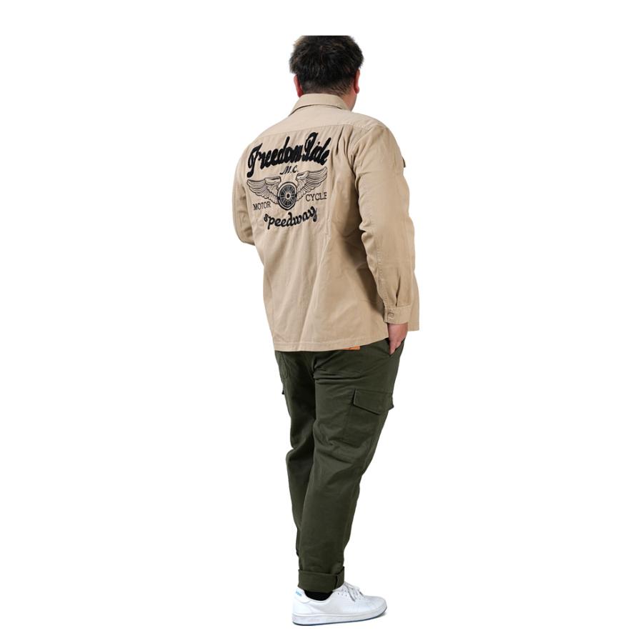 大きいサイズ メンズ OILCAKE オイルケーキ ツイル 刺繍 サガラ シャツ