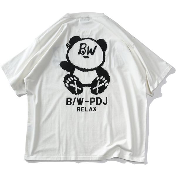 大きいサイズ メンズ B/W-PDJ RELAX パンダ 刺繍 プリント 半袖 T