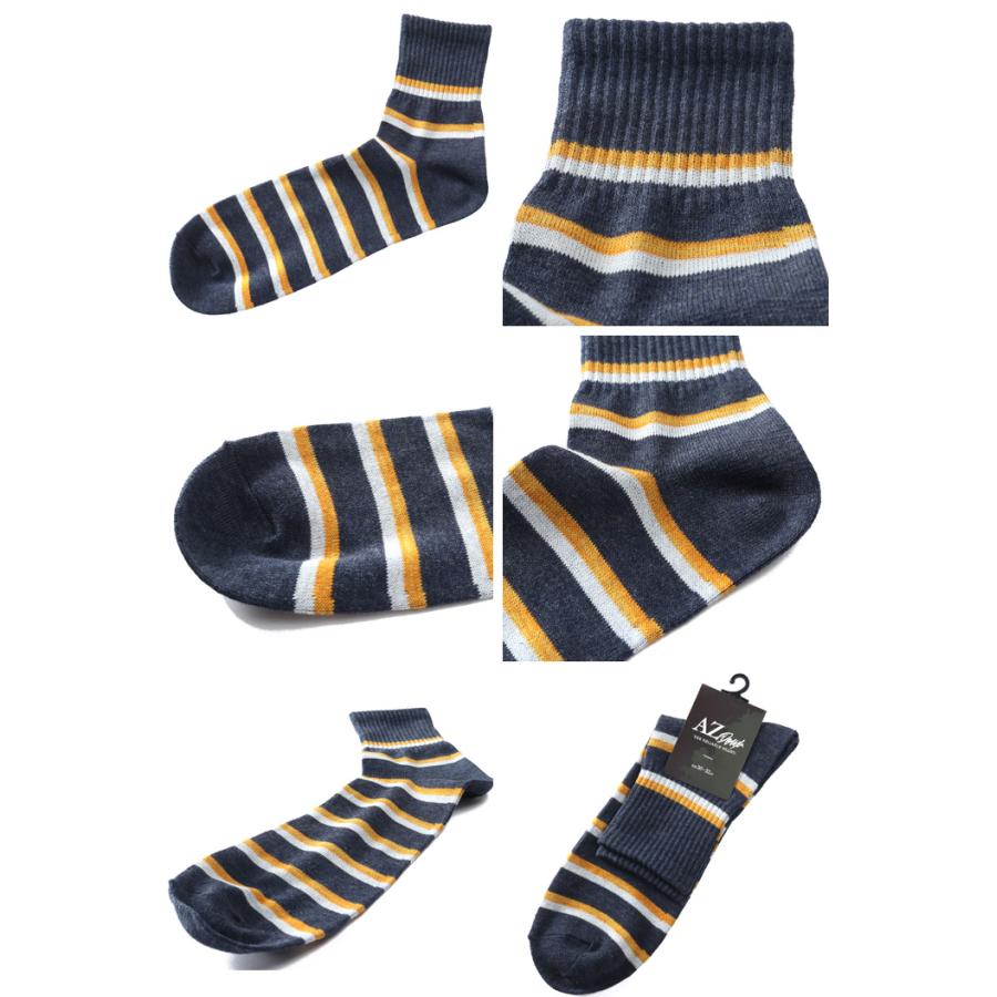 大きいサイズ メンズ AZ DEUX 引き揃え ボーダー柄 クルー ソックス 靴下 81286600 | ブランド登録なし | 02