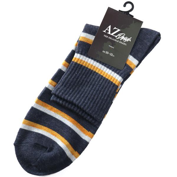 大きいサイズ メンズ AZ DEUX 引き揃え ボーダー柄 クルー ソックス 靴下 81286600 | ブランド登録なし | 04