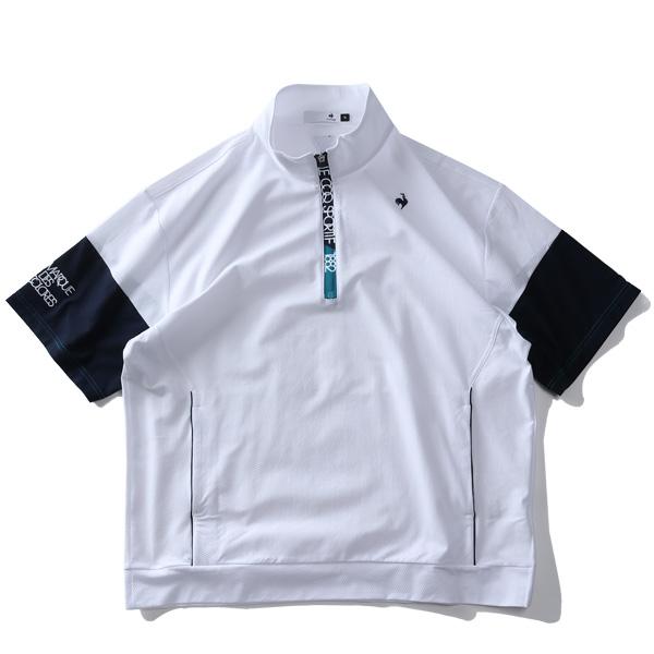 大きいサイズ メンズ LE COQ SPORTIF GOLF ルコックスポルティフ インナー付き ハーフジップ 半袖 シャツ ゴルフウェア ストレッチ 吸汗速乾 秋冬新作 lg5ftzb1m le coq sportif GOLF（ルコックスポルティフ ゴルフ） 大きいサイズ