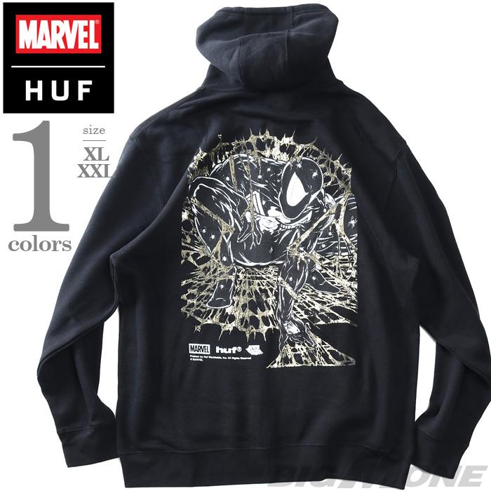 新品 HUF × MARVEL コラボ パーカー メンズ ブラック L HUF 大きいサイズ メンズ ハフ x MARVEL マーベル