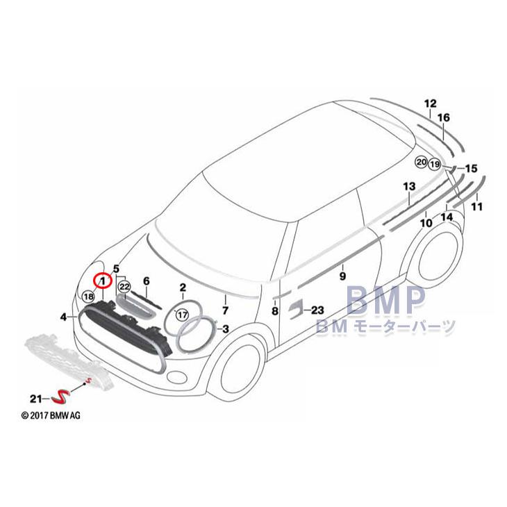 BMW BMW MINI 純正 F55 F56 F57 JCW フロント エンジンフード グリル