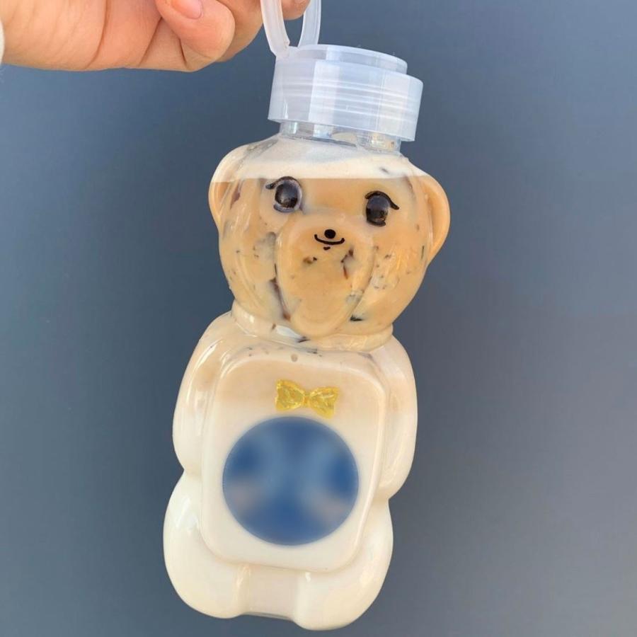 テイクアウト ドリンクボトル おしゃれ ボトル容器 430ml アニマル 持ち手付き半透明蓋 ボトルドリンク 100個セットの画像