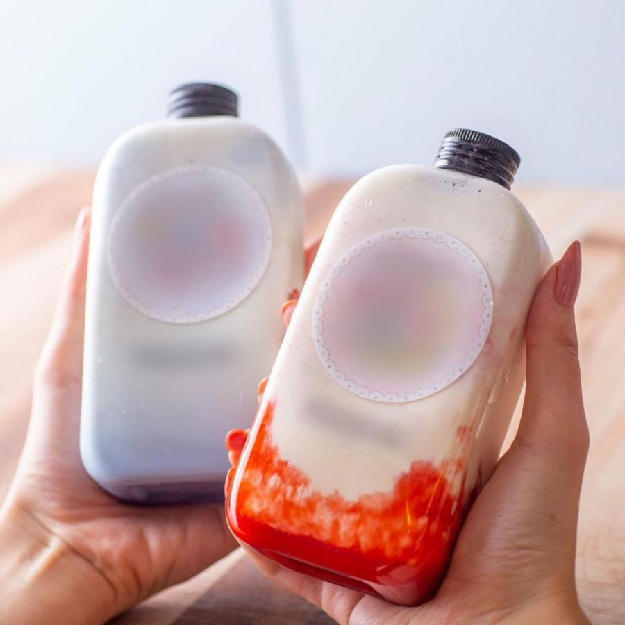テイクアウト ドリンクボトル おしゃれ ボトル容器 430ml ワイドスリム 黒蓋 ボトルドリンク 100個セット インスタ映えの画像