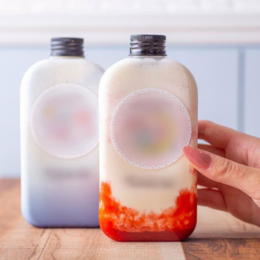 テイクアウト ドリンクボトル おしゃれ ボトル容器 430ml ワイドスリム 黒蓋 ボトルドリンク 100個セット インスタ映えの画像