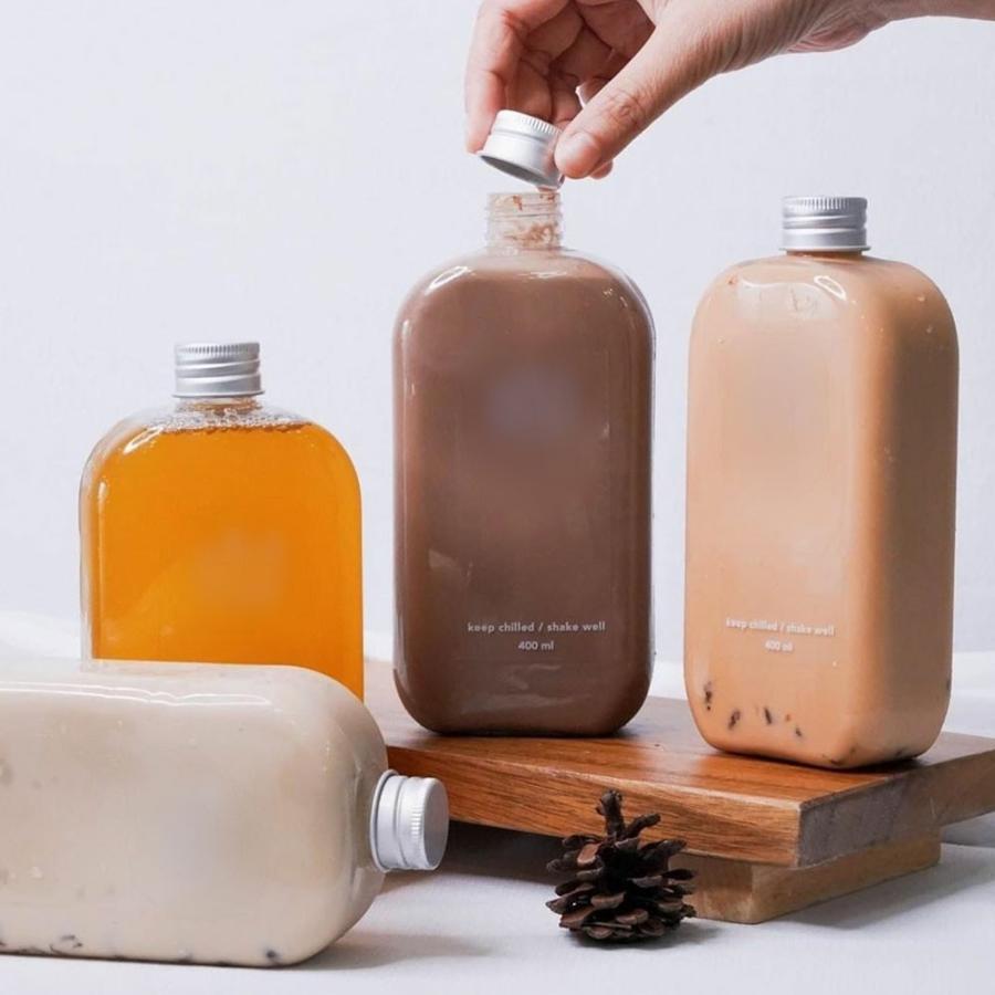 テイクアウト ドリンクボトル おしゃれ ボトル容器 430ml ワイドスリム 銀蓋 ボトルドリンク 100個セットの画像