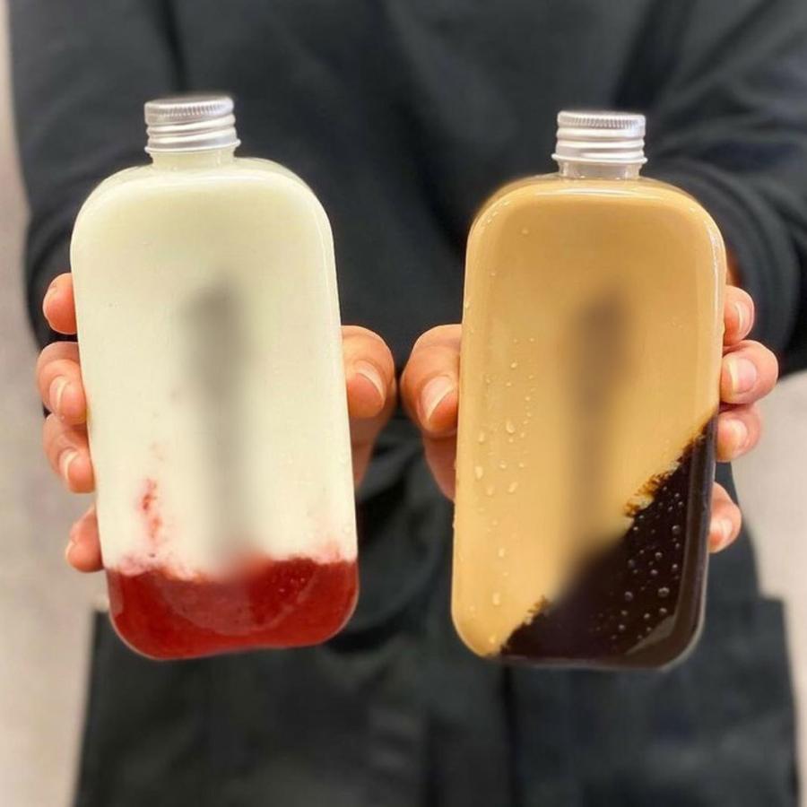 テイクアウト ドリンクボトル おしゃれ ボトル容器 430ml ワイドスリム 銀蓋 ボトルドリンク 100個セットの画像