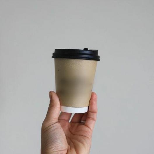 断熱クラフト2重 8オンス 紙カップ ＆ ホット用黒蓋 100個セット