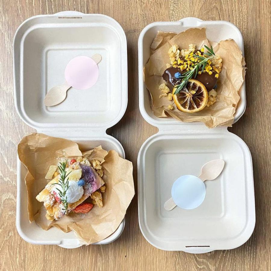 テイクアウト 容器 takeout お持ち帰り おしゃれ エコ バガス フードボックス 分割無し 正方形 SMALL 400枚 DF-P505の画像