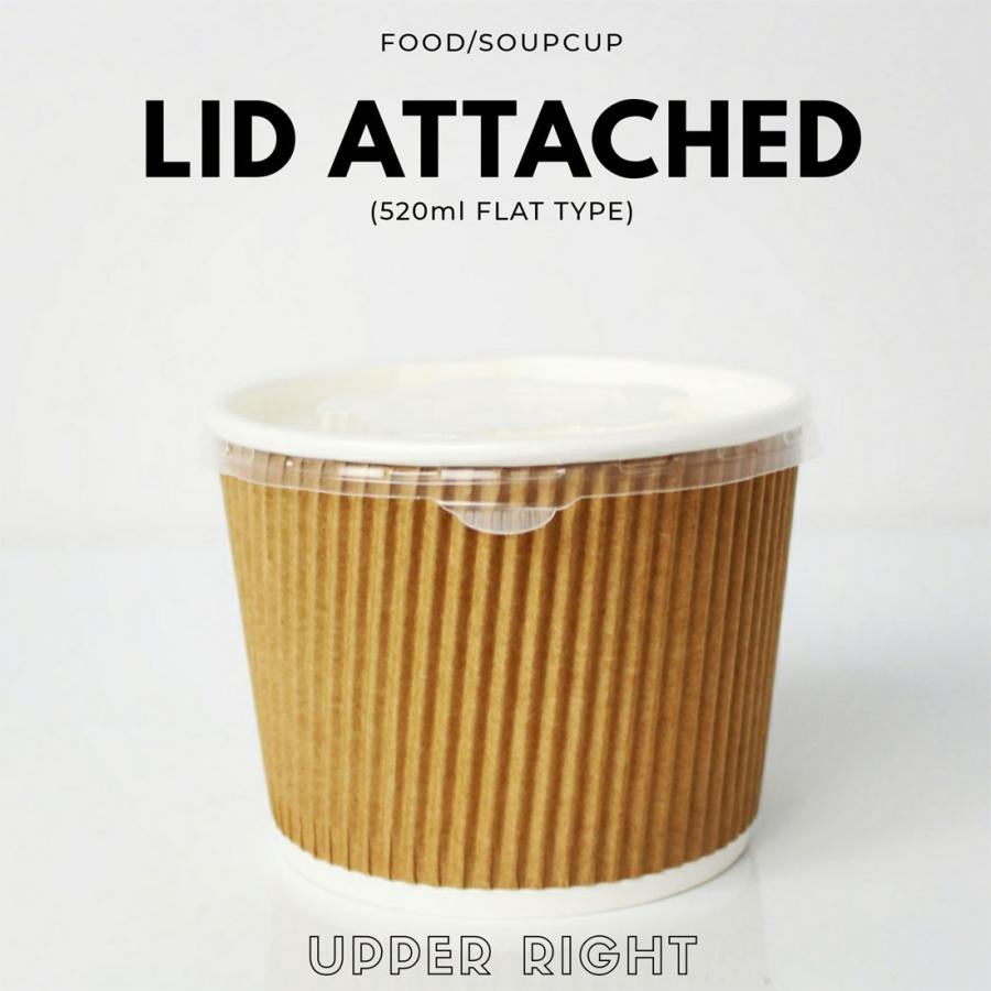 断熱リップルクラフト二重 520ml フード＆スープ紙カップ ＆ 半透明フラット蓋 50個セット テイクアウト 容器 takeout お持ち帰り  おしゃれ 紙コップ EC161