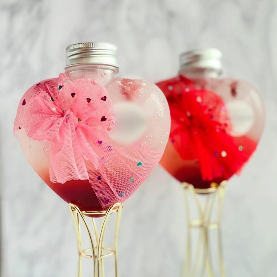テイクアウト おしゃれ ドリンクボトル ボトル容器 ハート型 360ml HEART シルバー蓋 ボトルドリンク 100個セット インスタ映えの画像
