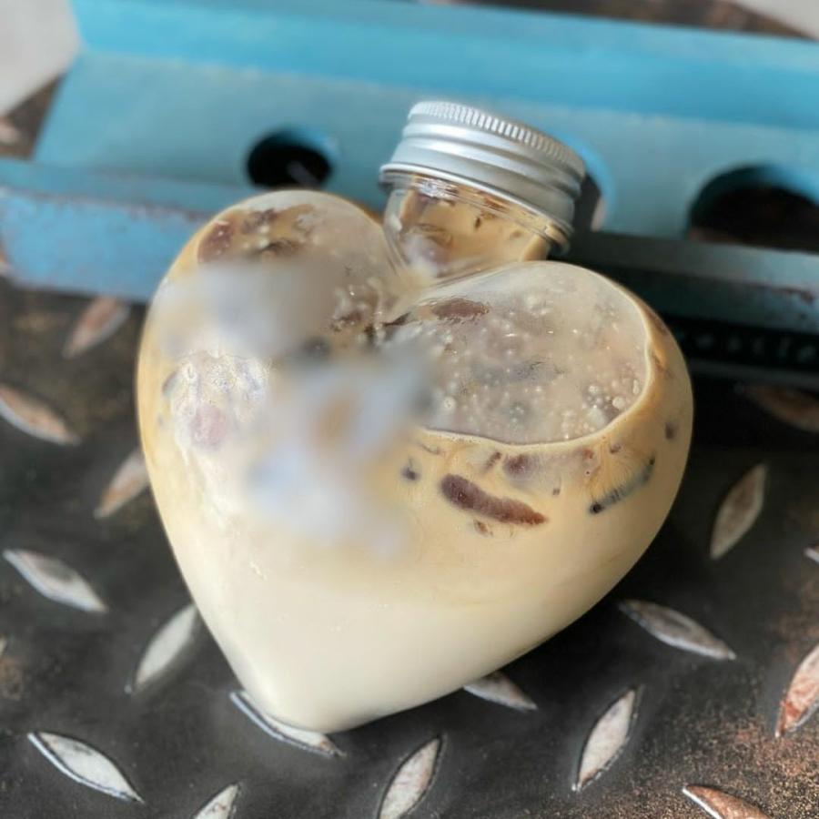 テイクアウト おしゃれ ドリンクボトル ボトル容器 ハート型 360ml HEART シルバー蓋 ボトルドリンク 100個セット インスタ映えの画像