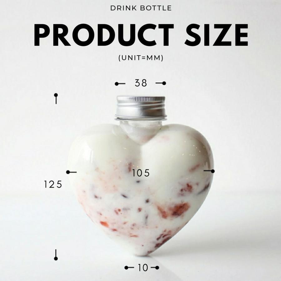 テイクアウト おしゃれ ドリンクボトル ボトル容器 ハート型 360ml HEART シルバー蓋 ボトルドリンク 100個セット インスタ映えの画像