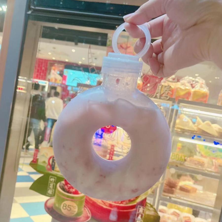 ドーナツ型ドリンクホルダー100個セット テイクアウト ドリンクボトル おしゃれ ボトル容器 510ml ドーナッツ