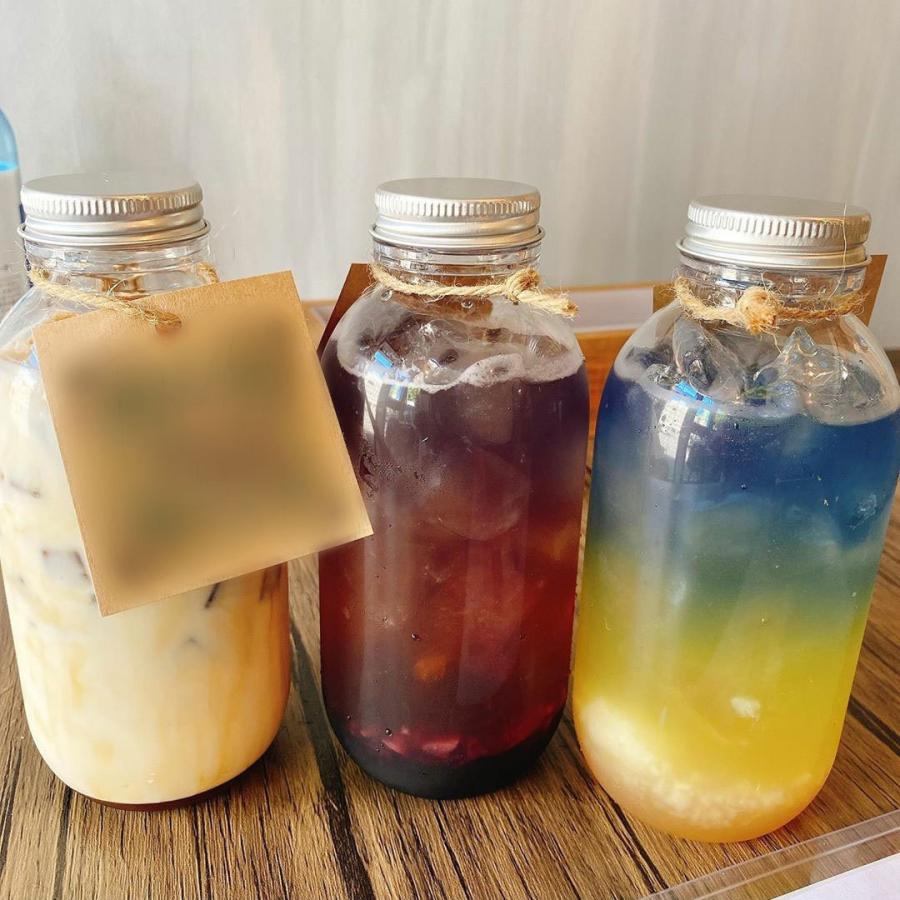 テイクアウト おしゃれ ドリンクボトル ボトル容器 400ml  ROUND TUBE 銀蓋 ボトルドリンク 100個セットの画像