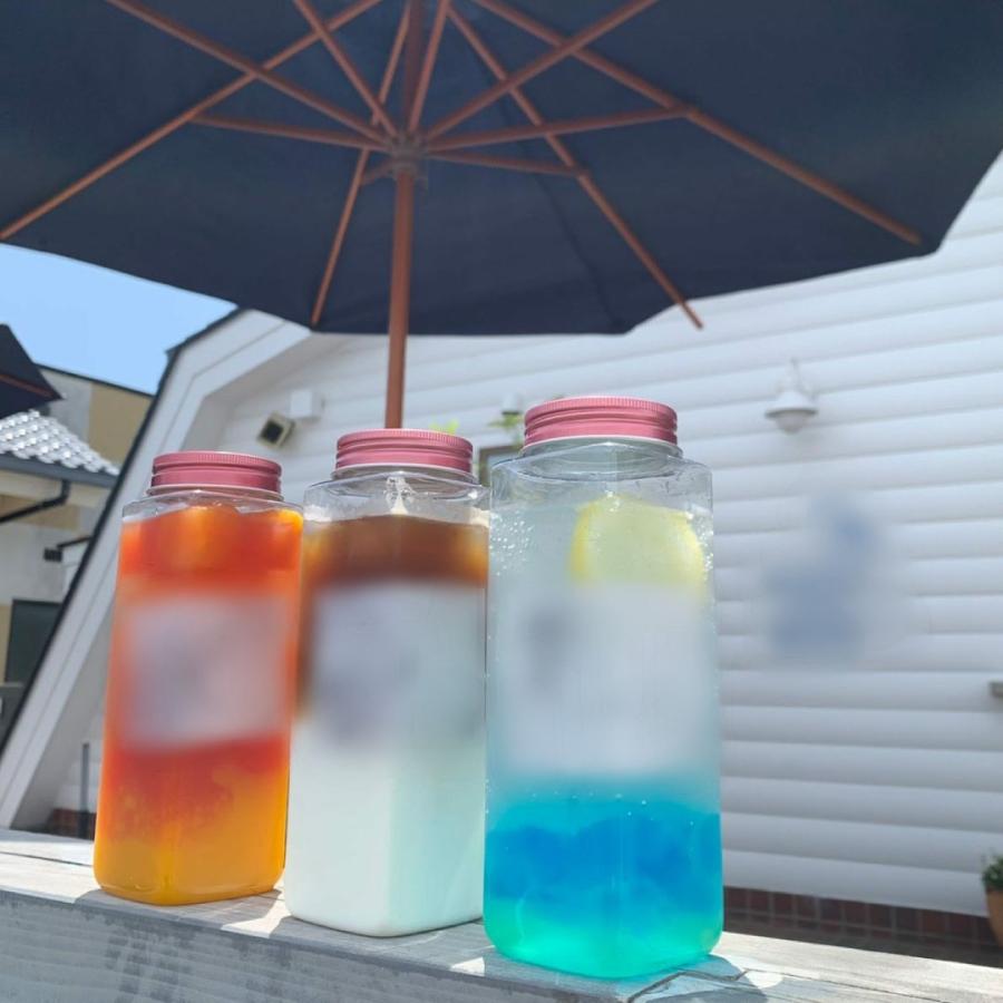 テイクアウト ドリンクボトル おしゃれ ボトル容器 460ml スクエアーチューブ ピンク蓋 ボトルドリンク 120個セット インスタ映えの画像