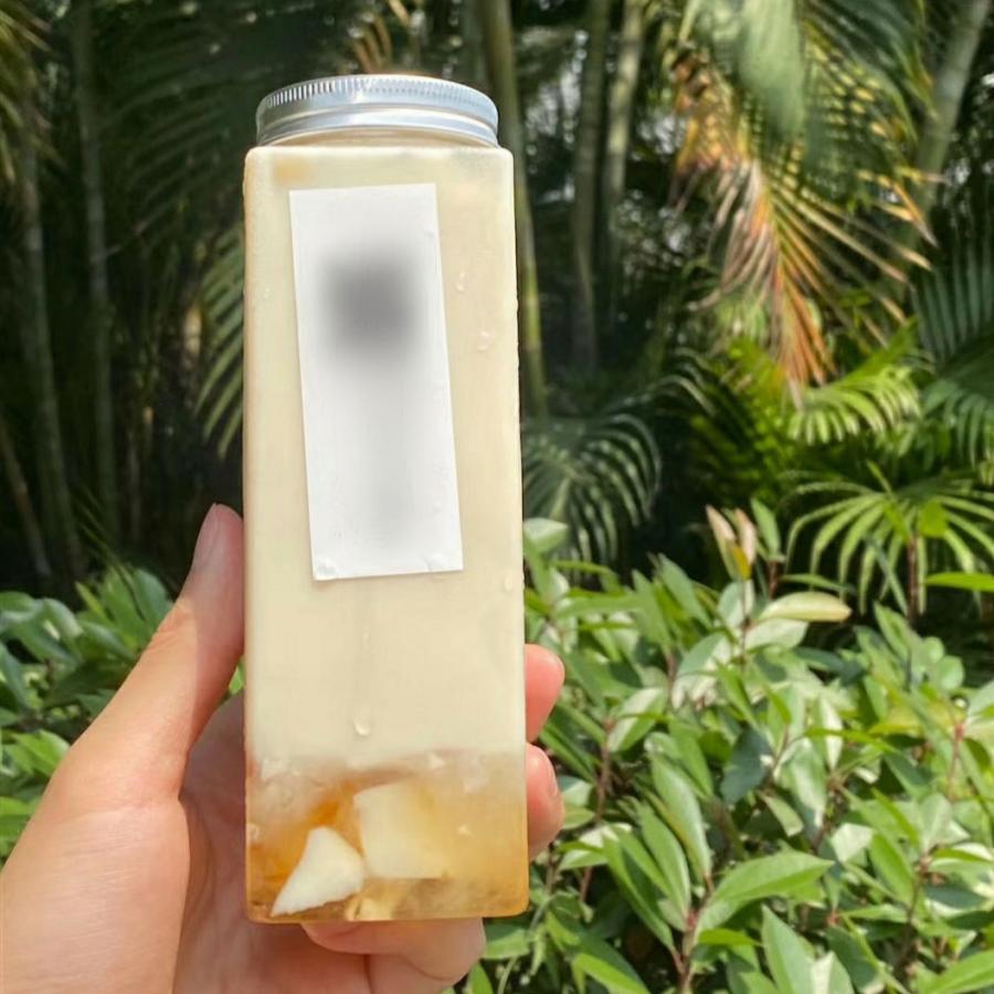 テイクアウト ドリンクボトル おしゃれ ボトル容器 460ml スクエアーチューブ ピンク蓋 ボトルドリンク 120個セット インスタ映えの画像