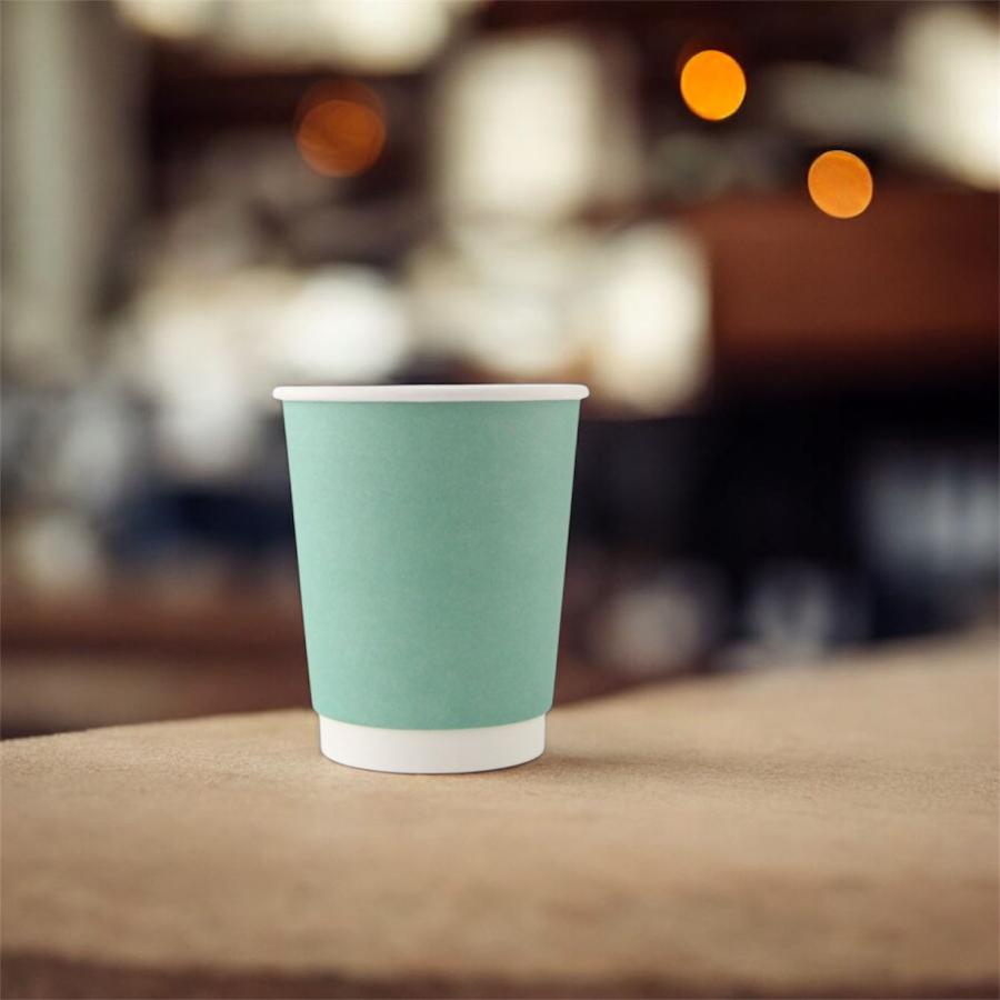 80mm口径 断熱二重 エレガント グリーン 8オンス 紙カップ みどり 緑色