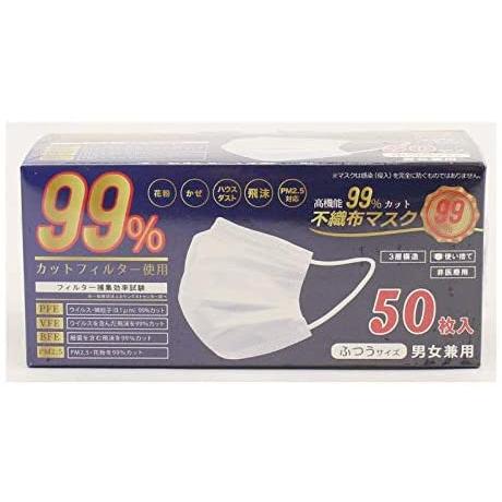 不織布 マスク 高機能99％カット 不織布マスク 50P ふつうサイズ