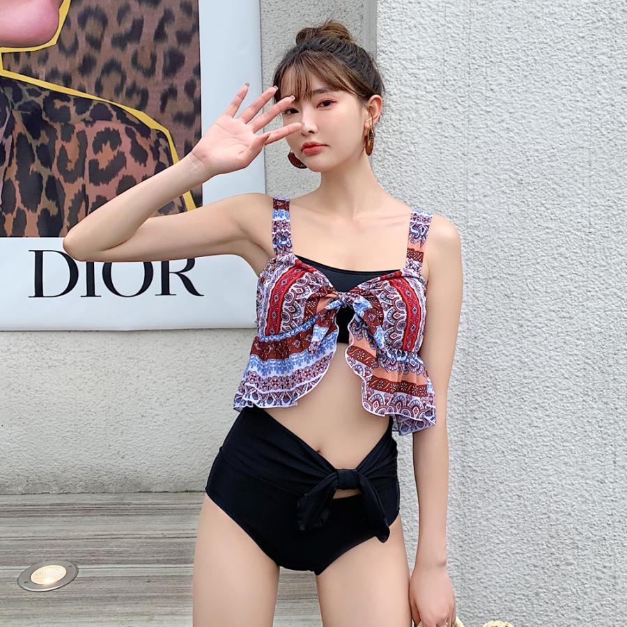 絶品 水着 Lセパレート ボクサー 花柄 ノンワイヤー ブラック