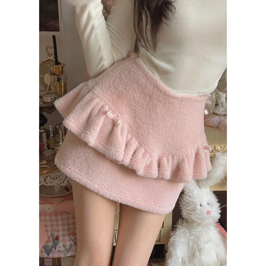 ふわもこペプラムミニ丈スカート　ホワイト　bobon21 ふわもこペプラムミニ丈スカート ホワイト bobon21