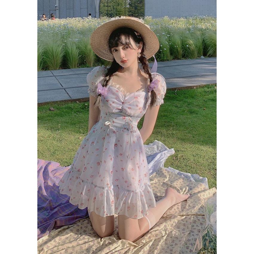 春 夏 小花柄 レースアップ 甘ガーリー ワンピース パフスリ シースルー 半袖 ピンク ホワイト パープル 原宿系 ゆめかわいい Bobon21 ボボンニジュウイチ D18 D18 Bobon21 通販 Yahoo ショッピング