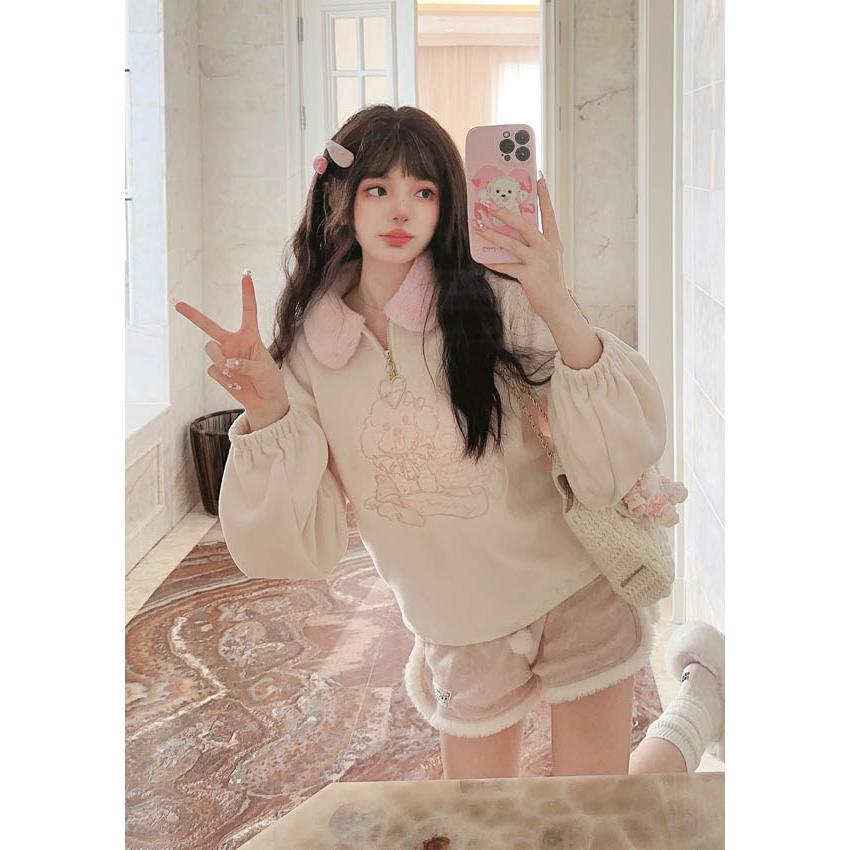 ファー襟 ZIP ガーリー スウェット トレーナー 地雷系 フレンチ  