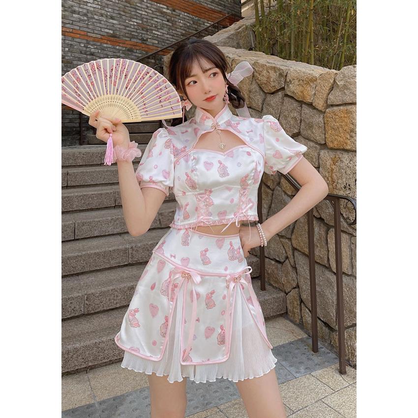 うさぎ柄 チャイナ服 セットアップ 地雷系 ゆめかわいい 白 ピンク 原宿系 ゆめかわいい Bobon21 ボボンニジュウイチ Tb18 Tb18 Bobon21 通販 Yahoo ショッピング