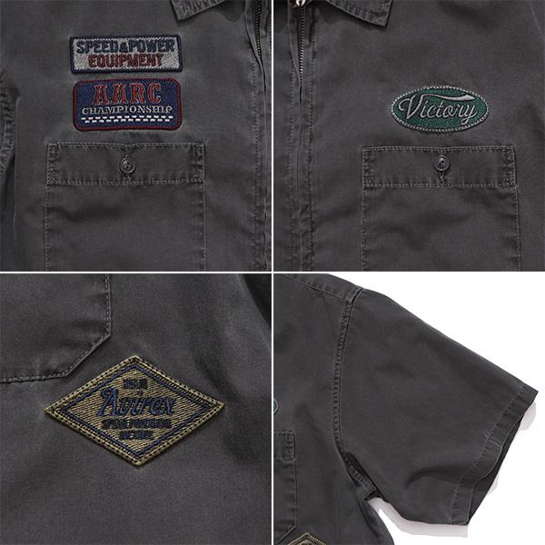 アヴィレックス【AVIREX】783-6123004《A.A.R.C》FADED PATCHED S/S ZIP WORK SHIRT ジップ ワークシャツ 半袖 ワッペン 刺繍 メンズ ミリタリー ヴィンテージの画像