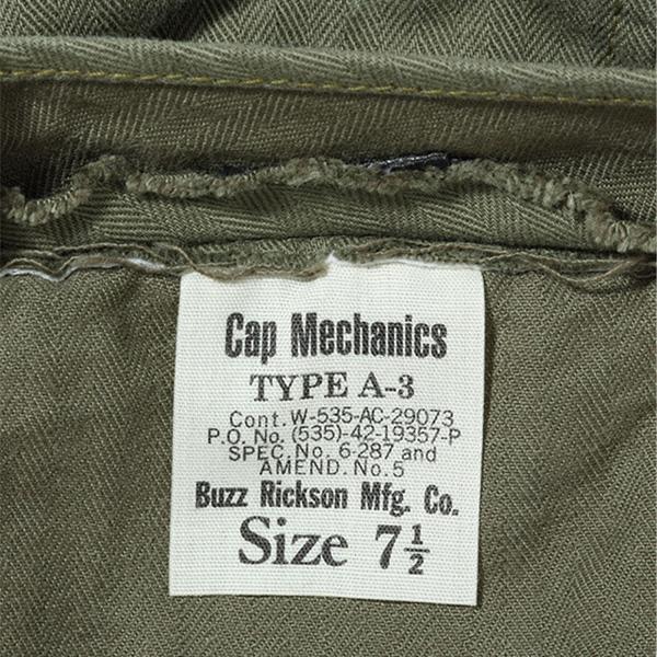 バズリクソンズ【BUZZ RICKSON'S】CAP MECHANICS Type A-3 キャップ ミリタリー ヘリンボーン メンズ シンプル 日本製 帽子｜bobsstore｜06
