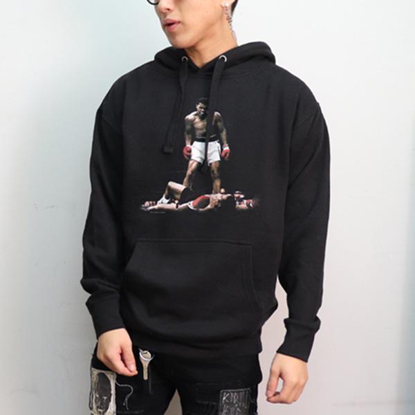 ★モハメド・アリ刺繍フーディガウン★WORN FREE★Lサイズ★パイル★BK★ モハメド・アリ【MUHAMMAD ALI】HOODIE パーカー 長袖 フーディー プル