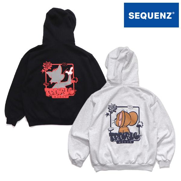 爆買 シークエンズ【SEQUENZ】TJ GRAFFITI ZIP P/K トムとジェリー オーバーサイズ 裏起毛 スウェット ジップパーカー フーディ バックプリント ユニセックス | SEQUENZE