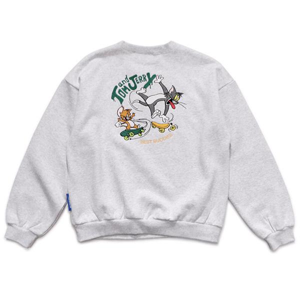 シークエンズ【SEQUENZ】TJ SKATE BOARD C/N SWEAT トムとジェリー スウェット クルーネック トレーナー 刺繍 裏起毛 バックデザイン キャラクター ユニセックス | SEQUENZE | 10