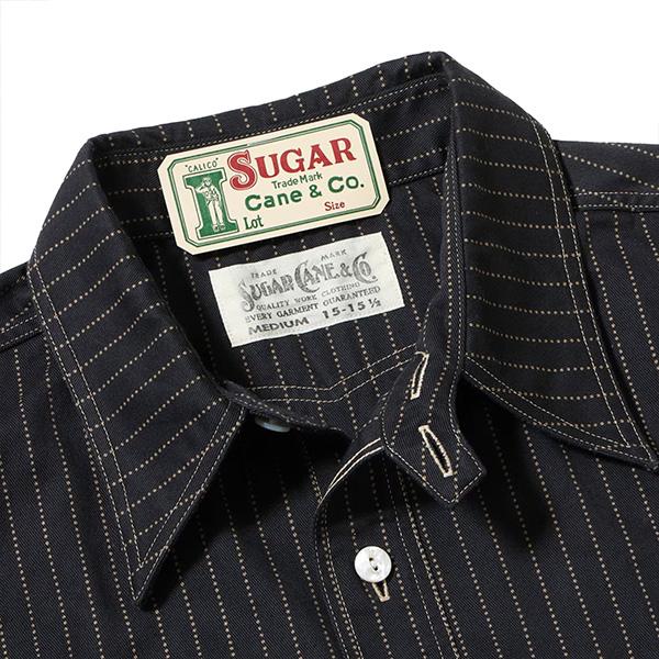 シュガーケーン【SUGAR CANE】SC39702 / FICTION ROMANCE 8.5oz. BLACK WABASH STRIPE WORK SHIRT (SHORT SLEEVE) ワークシャツ 半袖 ストライプ メンズの画像