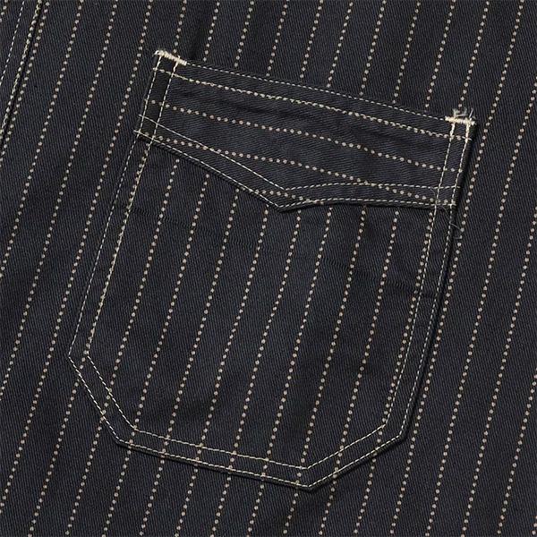 シュガーケーン【SUGAR CANE】SC39702 / FICTION ROMANCE 8.5oz. BLACK WABASH STRIPE WORK SHIRT (SHORT SLEEVE) ワークシャツ 半袖 ストライプ メンズの画像