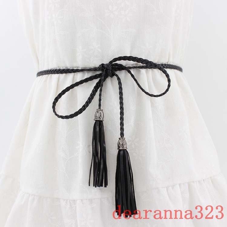 ベルト レディース 細い 紐ベルト おしゃれ ワンピース タッセル付き 編み ひもベルト チョーカー 黒 ロープベルト フェイクレザー Boc Boccastore 通販 Yahoo ショッピング