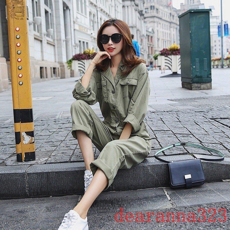 つなぎレディースおしゃれ作業服オーバーオール女性用長袖つなぎパンツコンビネーション 最前線の