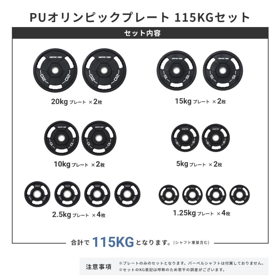 オリンピック プレート セット 115KG IROTECPRO アイロテックプロ  PUオリンピックプレートセット SPO115 筋トレ トレーニング器具｜body-link-irotecpro｜03