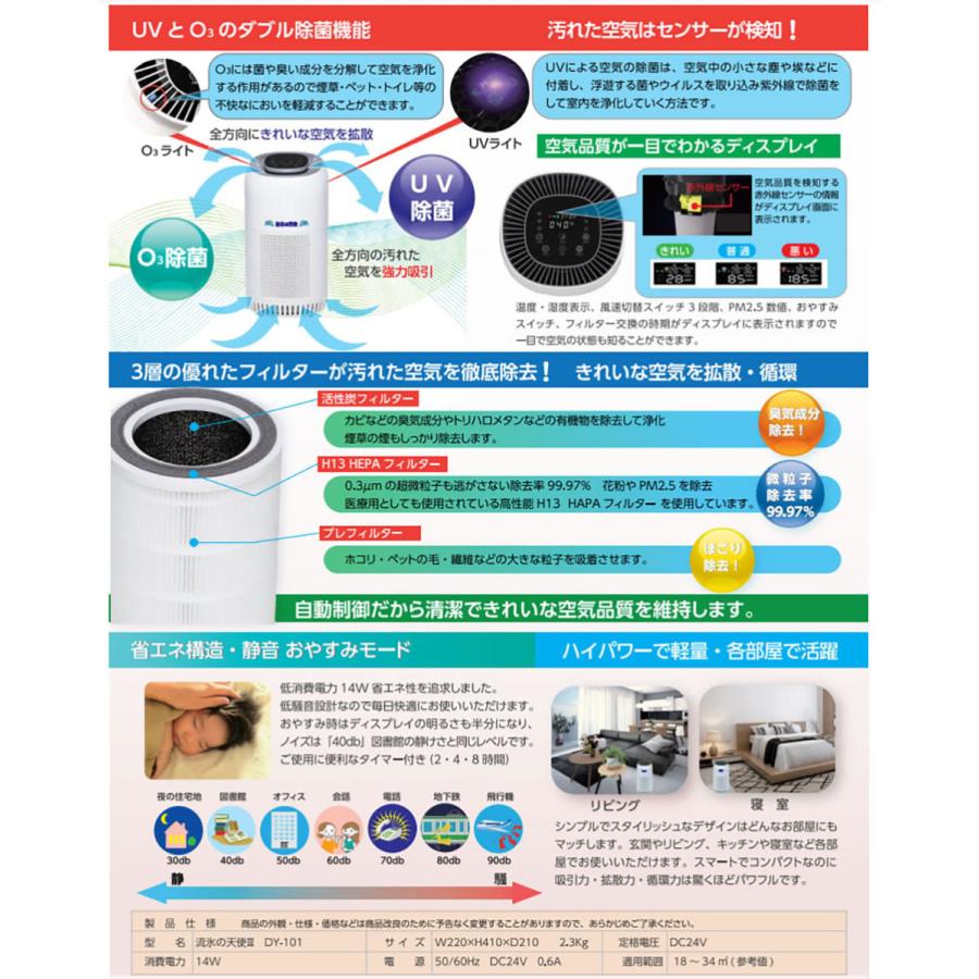 流氷の天使3 空気清浄機 UV オゾン ダブル除菌 最大18畳対応 静音 UV除菌 オゾン除菌 コンパクト 正規品 送料無料 脱臭機 空間除菌 小型空気清浄機｜bodyandsoul｜04