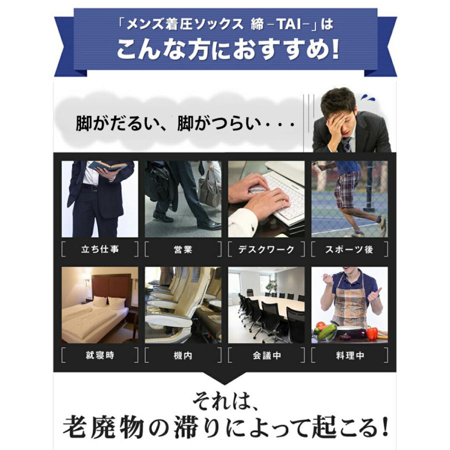 着圧ソックス メンズ 強圧 両足 大学客員教授推奨 特許取得 締 オープントゥ ひざ下 弾性ストッキング むくみ 消臭 黒 ブラック 男性用｜bodycreate｜04