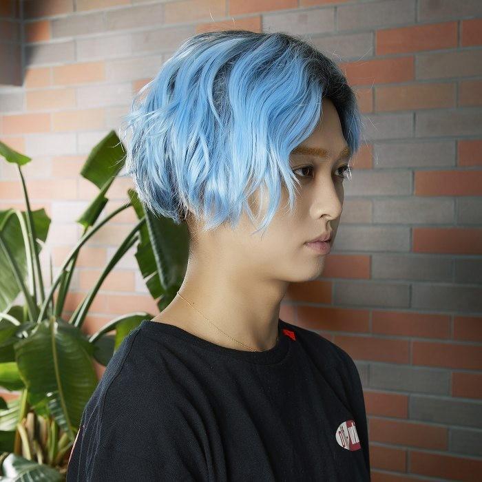 休日 ウィッグ メンズ ミドル ロング 青髪 ブルー ワンレン パーマ 韓流 韓国 フルウィッグ コスプレ メンズウィッグ Kpop 男装 Columbiatools Com