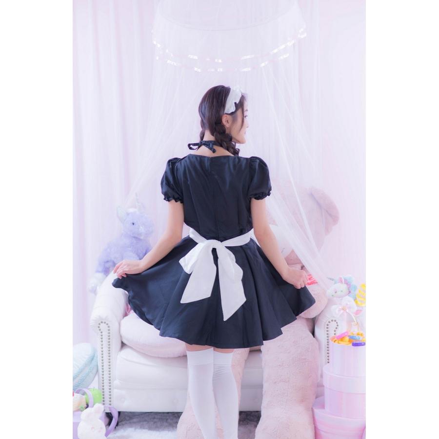 コスプレ 衣装 ハロウィン メイド服 メイド メイド服 ドレス エプロン カチューシャ リボン 黒 可愛い ハッピーメイド 衣装 コスチューム一式｜bodylinecojp｜05