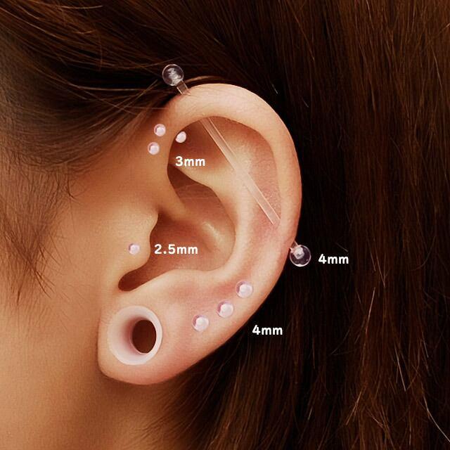 ピアス キャッチ 拡張ピアス 16g 透明ボール クリアボール ボディ