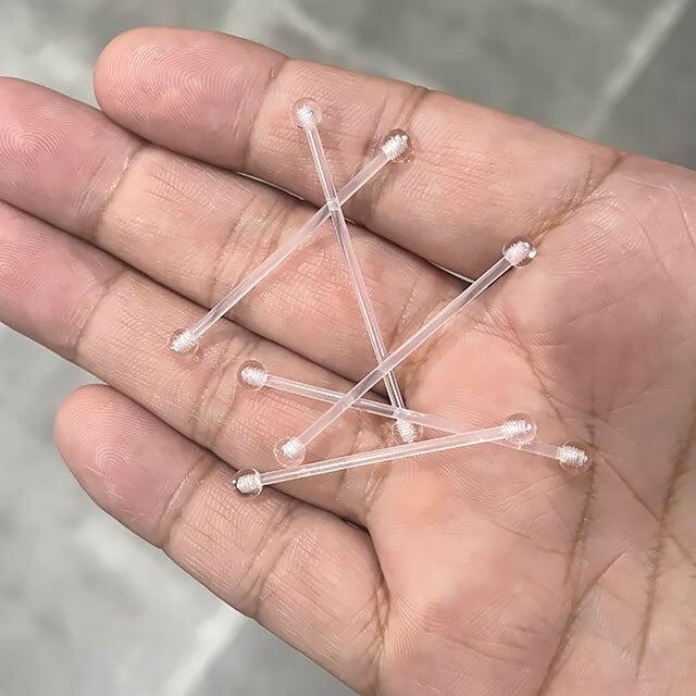 透明ピアス ロングバーベル 14G シークレットピアス インダストリアル