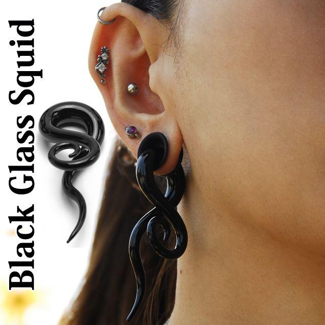 送料無料 ボディピアス 2G ブラック スクイッド ガラス フックピアス