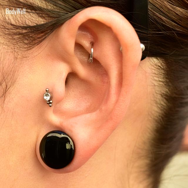 天然石ピアス ボディピアス 14mm 16mm ブラック オニキス プラグ