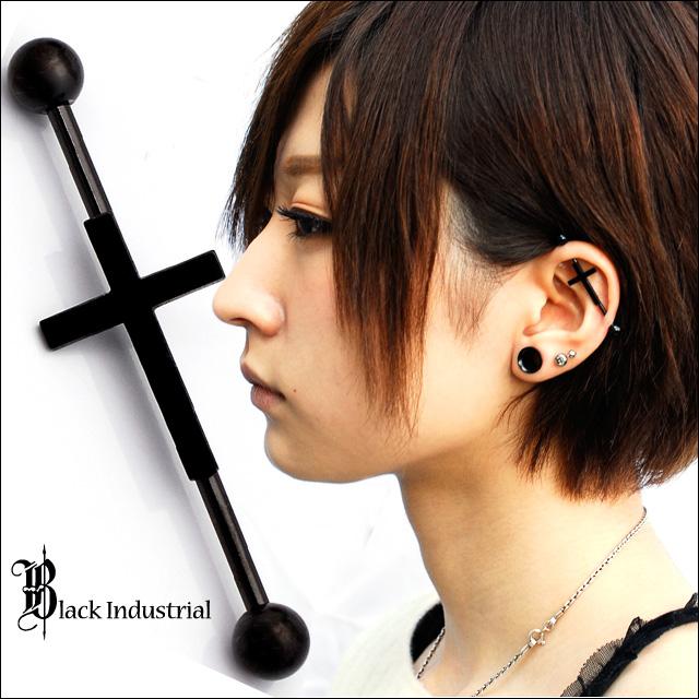 インダストリアル ピアス ボディピアス 16G Long Cross 全3色 クロス