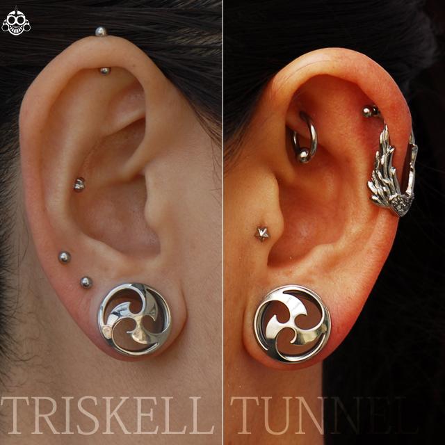 ボディピアス 12mm 14mm TRISKELE 三つ巴 シングルフレア ロブ 拡張
